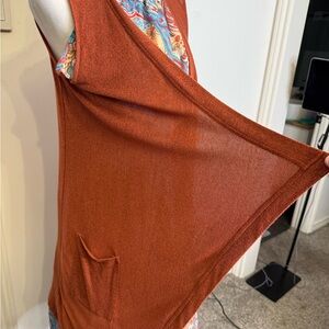 Rust Orange Sleeveless Vest with Pocket
